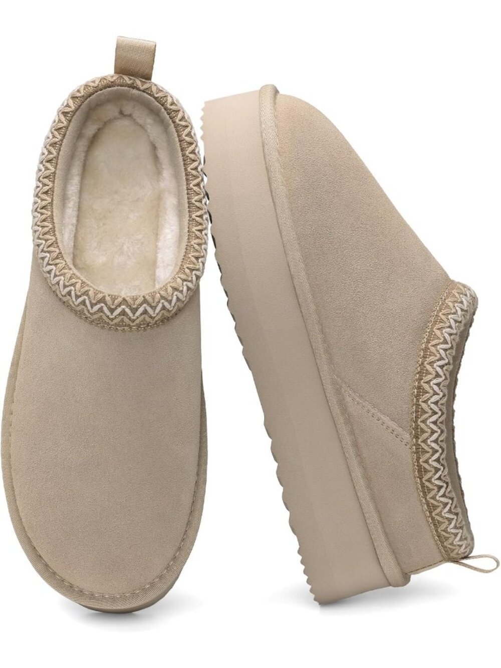 Dream Pairs Women's Sand Slip On Platform Genuine Furry Suede House Slippers